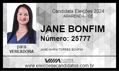 Candidato JANE BONFIM 2024 - ARARENDÁ - Eleições