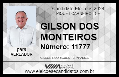 Candidato GILSON DOS MONTEIROS 2024 - PIQUET CARNEIRO - Eleições