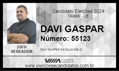 Candidato DAVI GASPAR 2024 - TRAIRI - Eleições