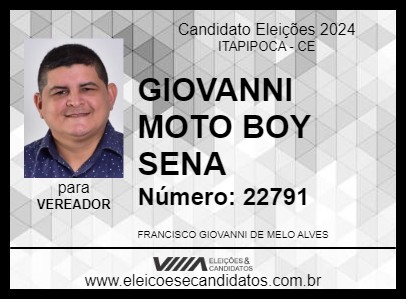 Candidato GIOVANNI MOTO BOY SENA 2024 - ITAPIPOCA - Eleições