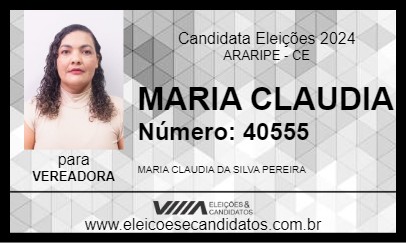 Candidato MARIA CLAUDIA 2024 - ARARIPE - Eleições