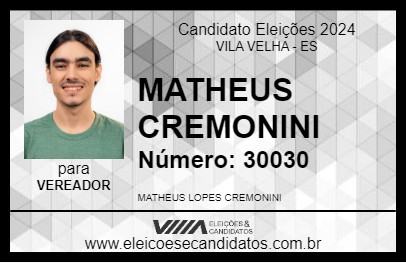 Candidato MATHEUS CREMONINI 2024 - VILA VELHA - Eleições