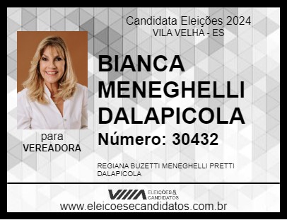 Candidato BIANCA MENEGHELLI DALAPICOLA 2024 - VILA VELHA - Eleições