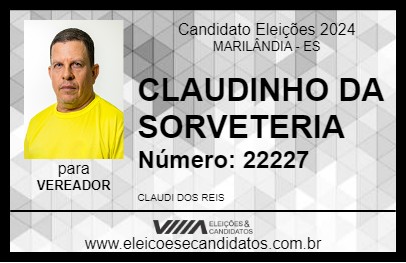 Candidato CLAUDINHO DA SORVETERIA 2024 - MARILÂNDIA - Eleições