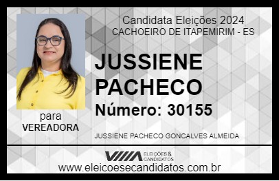 Candidato JUSSIENE PACHECO 2024 - CACHOEIRO DE ITAPEMIRIM - Eleições