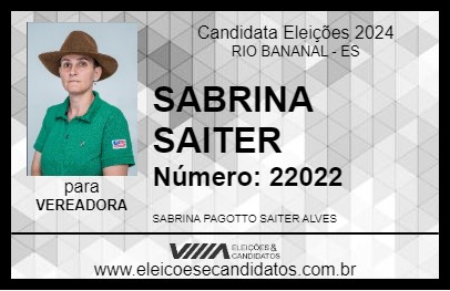 Candidato SABRINA SAITER 2024 - RIO BANANAL - Eleições