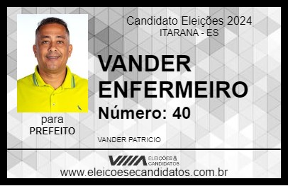 Candidato VANDER ENFERMEIRO 2024 - ITARANA - Eleições