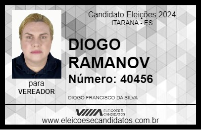 Candidato DIOGO ROMANOV 2024 - ITARANA - Eleições