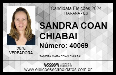 Candidato SANDRA COAN  CHIABAI 2024 - ITARANA - Eleições