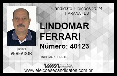 Candidato LINDOMAR FERRARI 2024 - ITARANA - Eleições