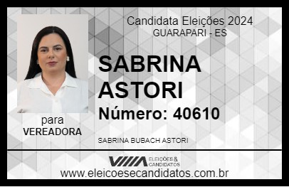 Candidato SABRINA ASTORI 2024 - GUARAPARI - Eleições