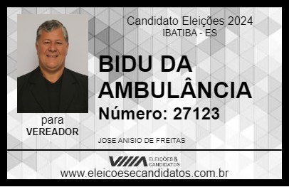 Candidato BIDU DA AMBULÂNCIA 2024 - IBATIBA - Eleições