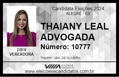 Candidato THAIANY LEAL ADVOGADA 2024 - ALEGRE - Eleições