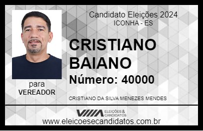 Candidato CRISTIANO BAIANO 2024 - ICONHA - Eleições