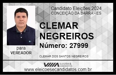 Candidato CLEMAR NEGREIROS 2024 - CONCEIÇÃO DA BARRA - Eleições