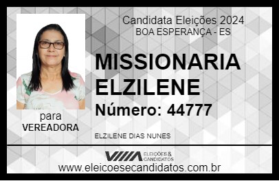 Candidato MISSIONARIA ELZILENE 2024 - BOA ESPERANÇA - Eleições