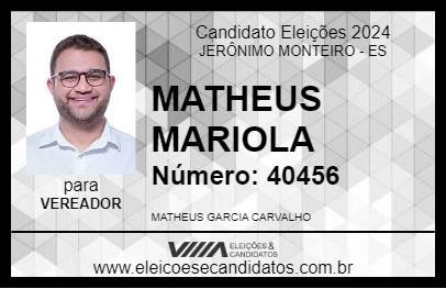 Candidato MATHEUS MARIOLA 2024 - JERÔNIMO MONTEIRO - Eleições