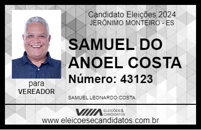 Candidato SAMUEL DO ANOEL COSTA 2024 - JERÔNIMO MONTEIRO - Eleições