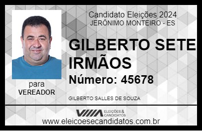 Candidato GILBERTO SETE IRMÃOS 2024 - JERÔNIMO MONTEIRO - Eleições