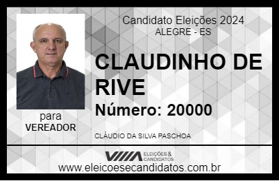 Candidato CLAUDINHO DE RIVE 2024 - ALEGRE - Eleições