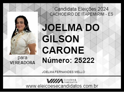 Candidato JOELMA DO GILSON CARONE 2024 - CACHOEIRO DE ITAPEMIRIM - Eleições