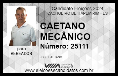 Candidato CAETANO MECÂNICO 2024 - CACHOEIRO DE ITAPEMIRIM - Eleições