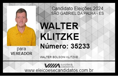 Candidato WALTER KLITZKE 2024 - SÃO GABRIEL DA PALHA - Eleições