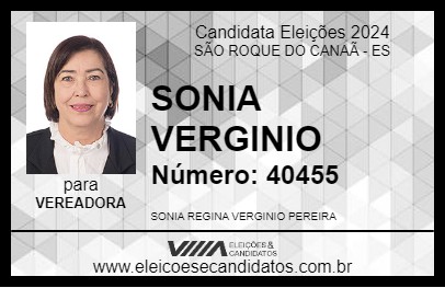 Candidato SONIA VERGINIO 2024 - SÃO ROQUE DO CANAÃ - Eleições