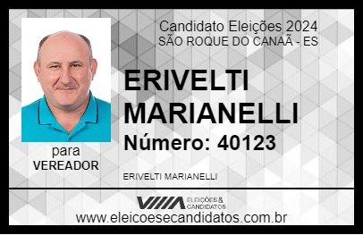 Candidato ERIVELTI MARIANELLI 2024 - SÃO ROQUE DO CANAÃ - Eleições