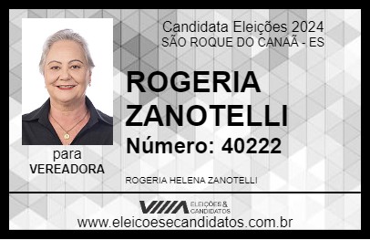 Candidato ROGERIA ZANOTELLI 2024 - SÃO ROQUE DO CANAÃ - Eleições