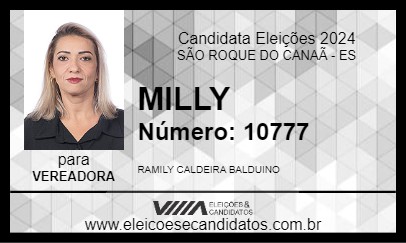 Candidato MILLY 2024 - SÃO ROQUE DO CANAÃ - Eleições