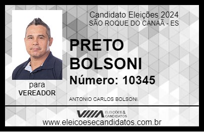 Candidato PRETO BOLSONI 2024 - SÃO ROQUE DO CANAÃ - Eleições