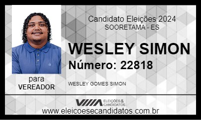 Candidato WESLEY SIMON 2024 - SOORETAMA - Eleições