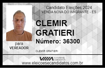 Candidato CLEMIR GRATIERI 2024 - VENDA NOVA DO IMIGRANTE - Eleições