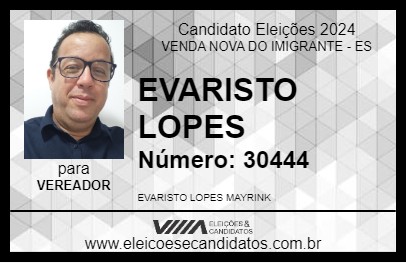 Candidato EVARISTO LOPES 2024 - VENDA NOVA DO IMIGRANTE - Eleições