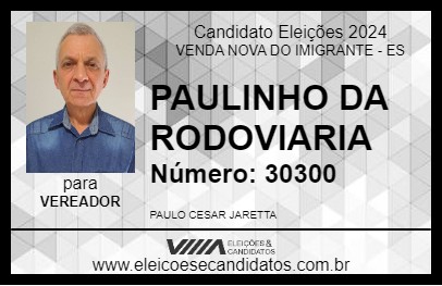 Candidato PAULINHO DA RODOVIARIA 2024 - VENDA NOVA DO IMIGRANTE - Eleições