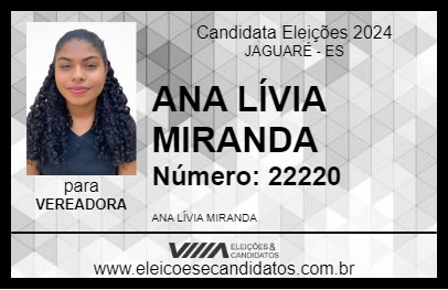 Candidato ANA LÍVIA MIRANDA 2024 - JAGUARÉ - Eleições