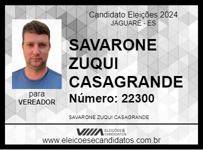 Candidato SAVARONE ZUQUI CASAGRANDE 2024 - JAGUARÉ - Eleições