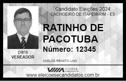 Candidato RATINHO DE PACOTUBA 2024 - CACHOEIRO DE ITAPEMIRIM - Eleições