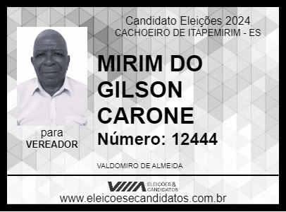 Candidato MIRIM DO GILSON CARONE 2024 - CACHOEIRO DE ITAPEMIRIM - Eleições