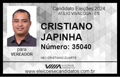 Candidato CRISTIANO JAPINHA 2024 - ATÍLIO VIVÁCQUA - Eleições