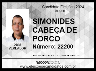 Candidato SIMONIDES CABEÇA DE PORCO 2024 - MUQUI - Eleições