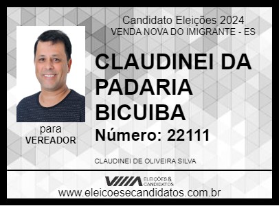 Candidato CLAUDINEI DA PADARIA BICUIBA 2024 - VENDA NOVA DO IMIGRANTE - Eleições