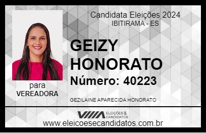 Candidato GEIZY HONORATO 2024 - IBITIRAMA - Eleições