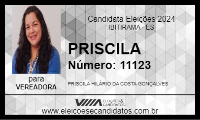 Candidato PRISCILA HILÁRIO 2024 - IBITIRAMA - Eleições