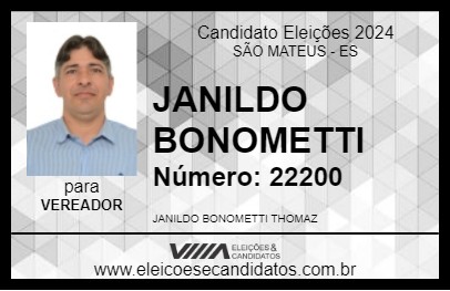 Candidato JANILDO BONOMETTI 2024 - SÃO MATEUS - Eleições