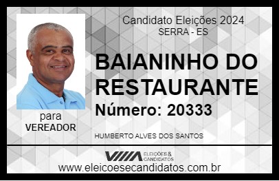 Candidato BAIANINHO DO RESTAURANTE 2024 - SERRA - Eleições