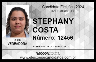 Candidato STEPHANY COSTA 2024 - ITAPEMIRIM - Eleições