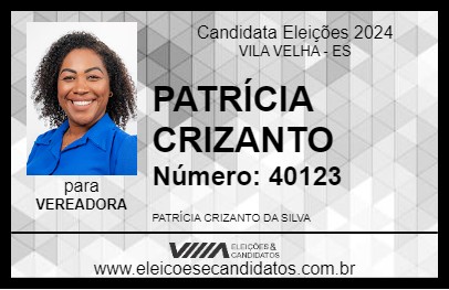 Candidato PATRÍCIA CRIZANTO 2024 - VILA VELHA - Eleições