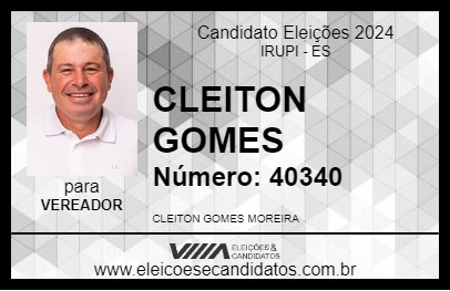 Candidato CLEITON GOMES 2024 - IRUPI - Eleições